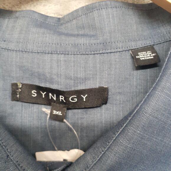 Synrgy Men's 3XL Blue Chambre Button Up Shirt Long Sleeve Casual Roll Tab Sleeve - Picture 2 of 8